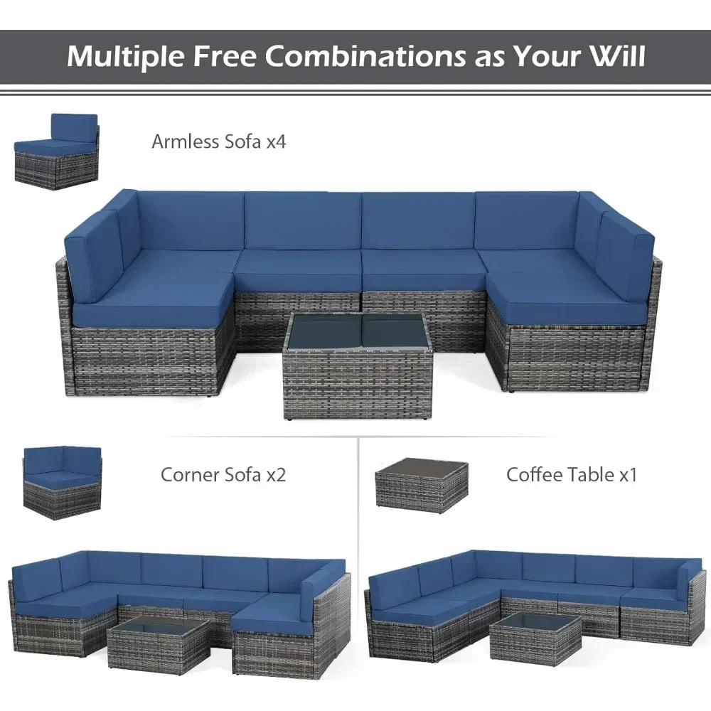 Outdoor PE Rattan Wicker Sectional Patio Furniture Set With Cushions