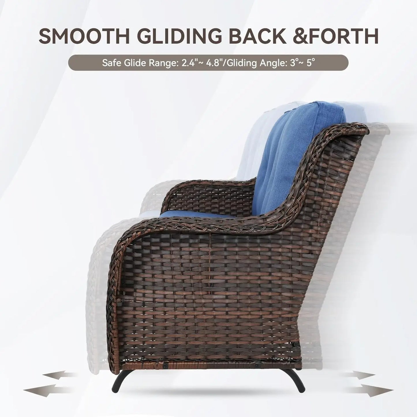 2 Seat Wicker Glider Loveseat Patio Garden Curved Armrests