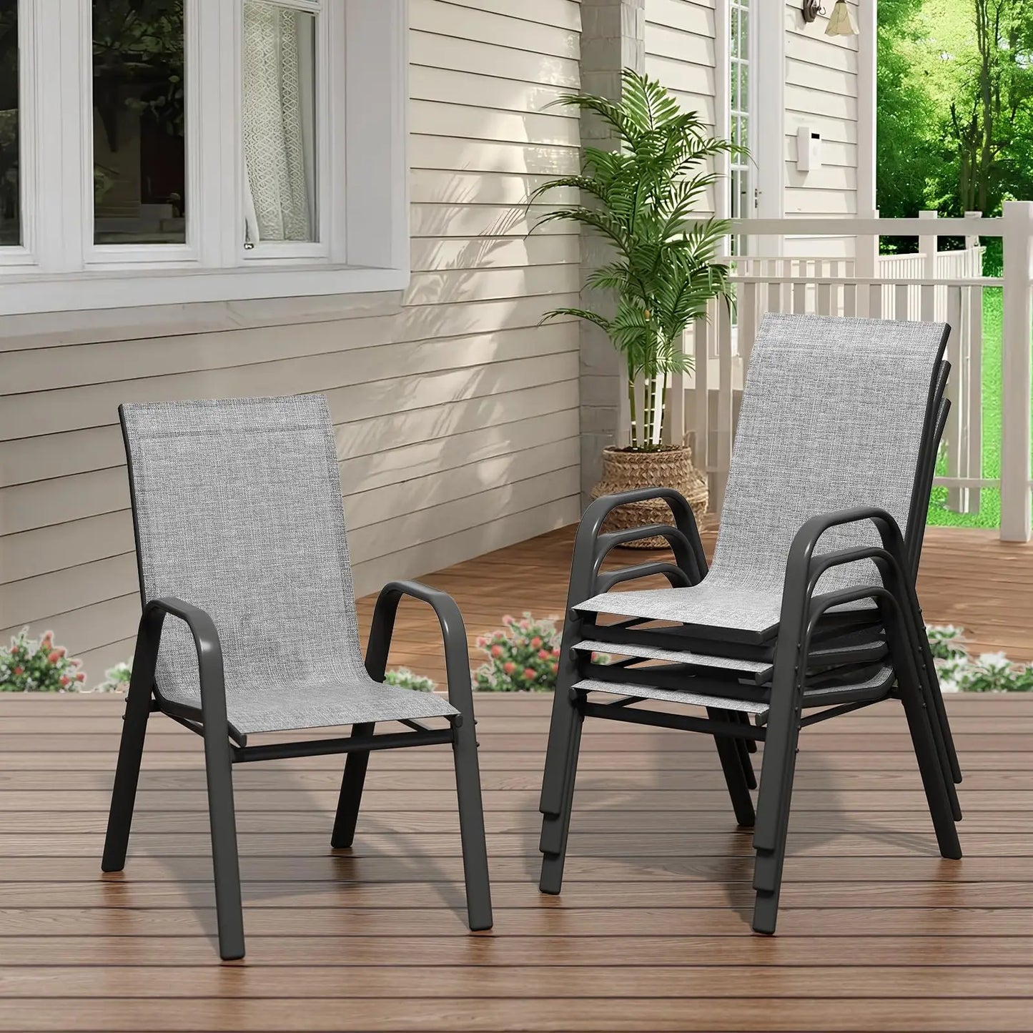 HiMISS Stackable Outdoor Patio Chairs Set All Weather Textilene