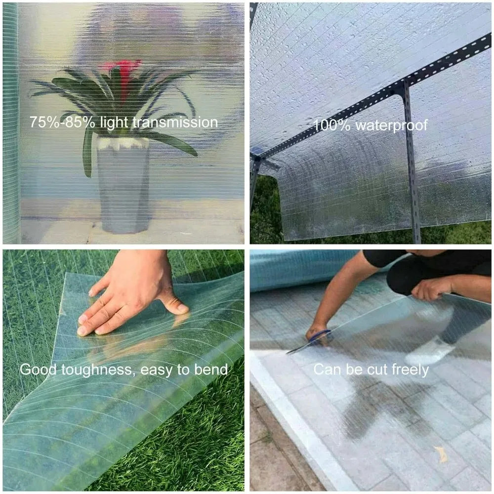Waterproof Clear Polycarbonate Garden Roof Panels - Pergola Carport Sunroom Greenhouse Replacement, 32x315in with Screws