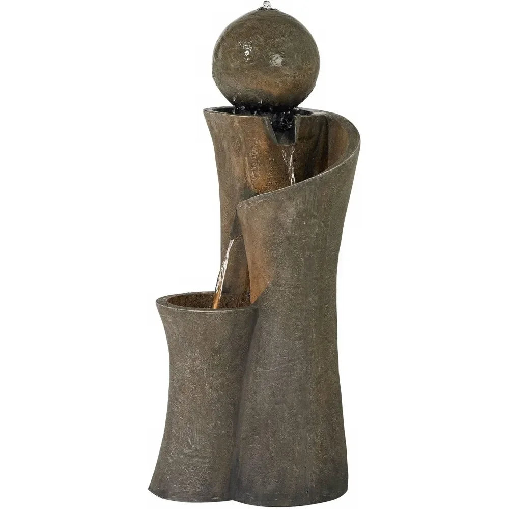 Modern Sphere Curve Zen Outdoor Floor Bubbler Water Fountain 39 1/2" High with LED Light Cascading for Garden Patio Yard Deck Ho