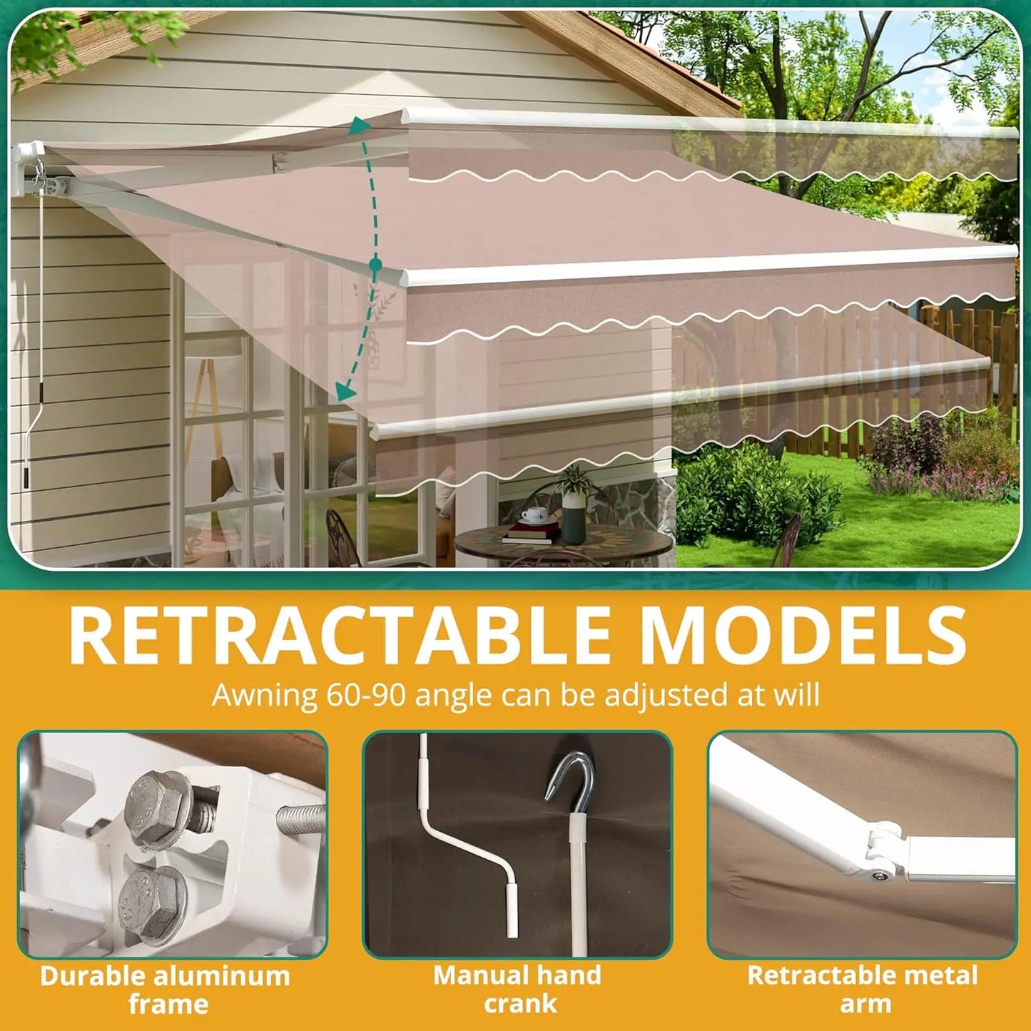 XMSJ Retractable Awning Sun Shade Shelter For Outdoor Patios
