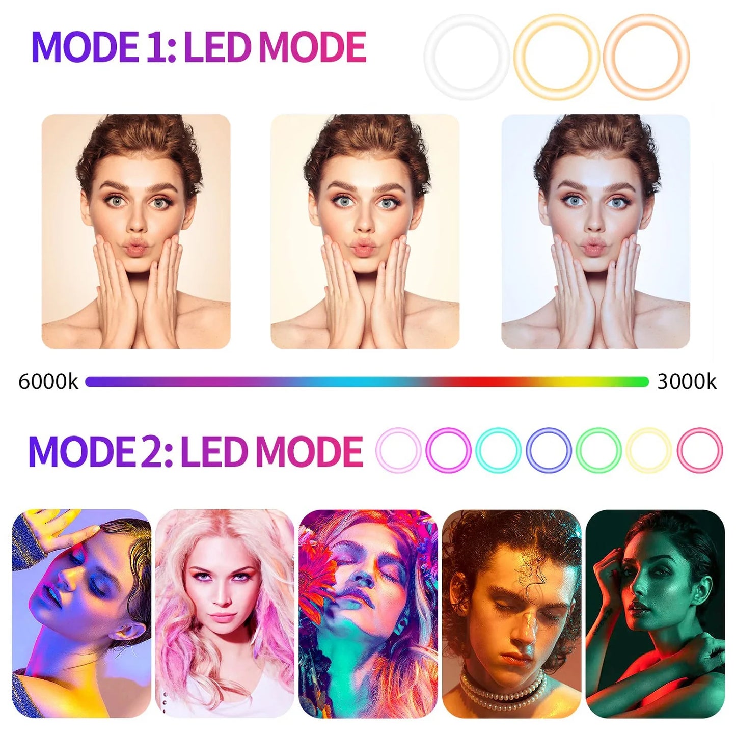 UEGOGO Dimmable LED Ring Light Kit Tripod Phone Holder