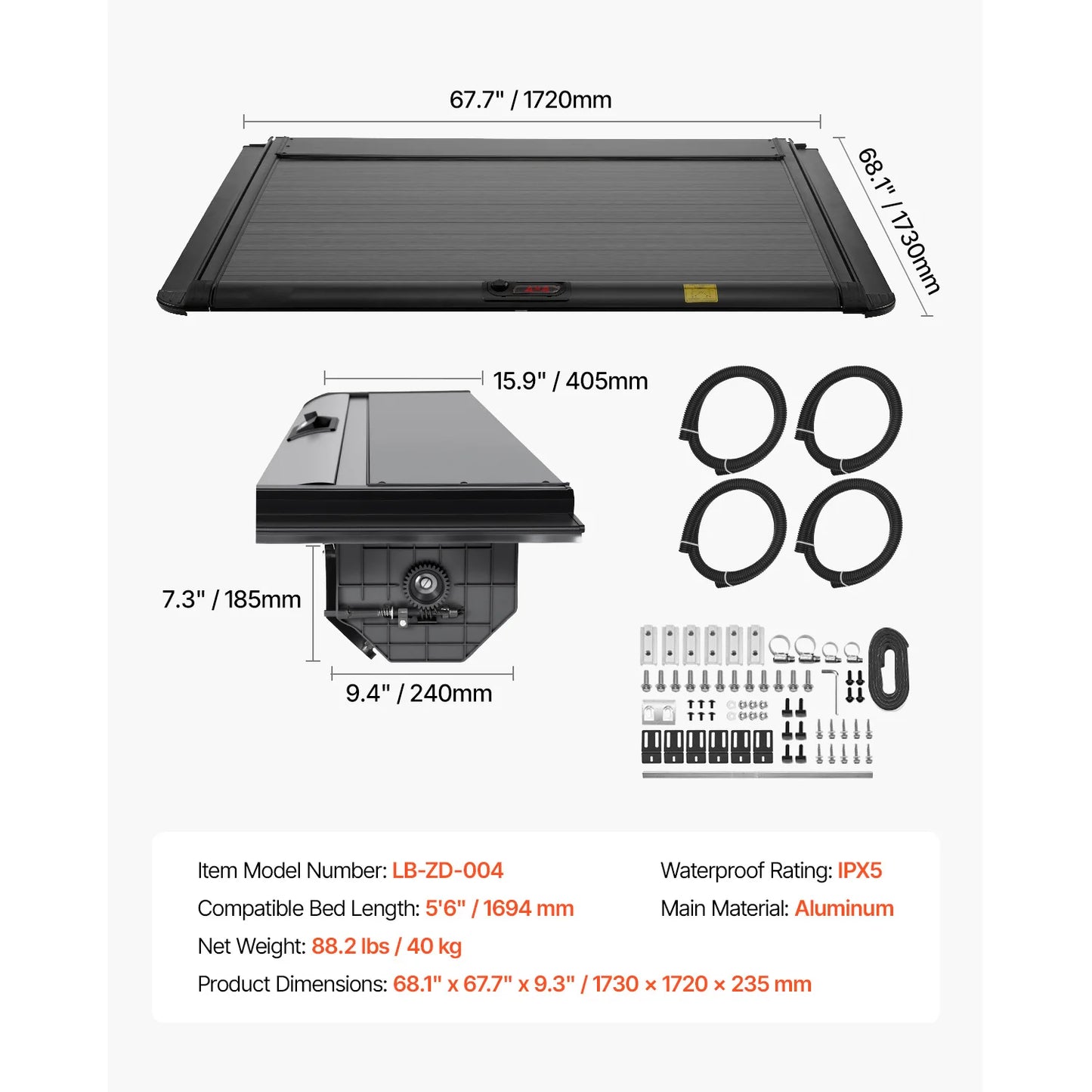 Retractable Tonneau Cover for Ford F150 Crew Cab Aluminum