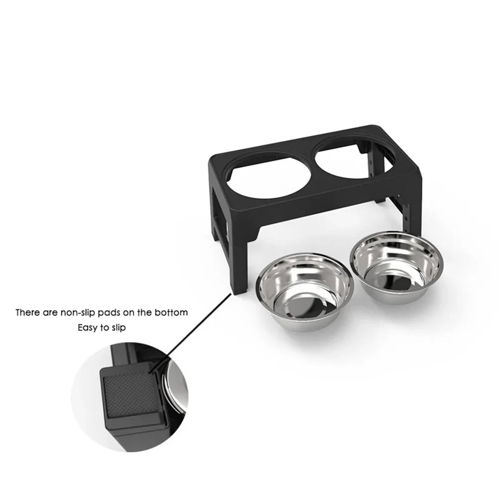 Adjustable Elevated Pet Dish Stand With Double Stainless Steel Bowls