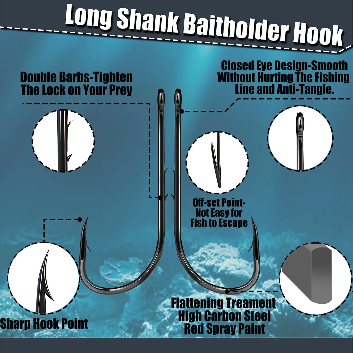 9KM DWLIFE Saltwater Long Shank Beak Hook Live Bait Holder