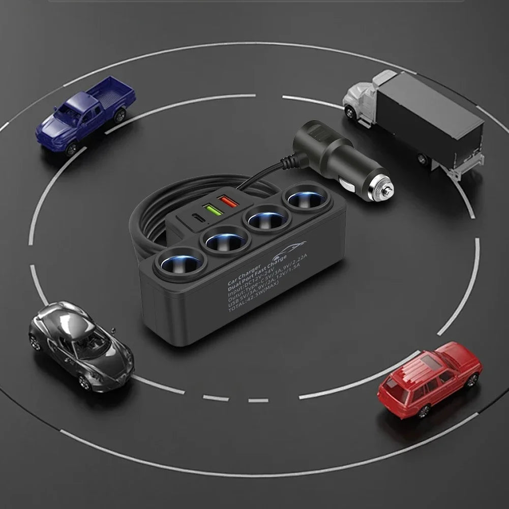 Shunmaii Car USB Charger Splitter 4-Port QC3.0 PD Fast Charge