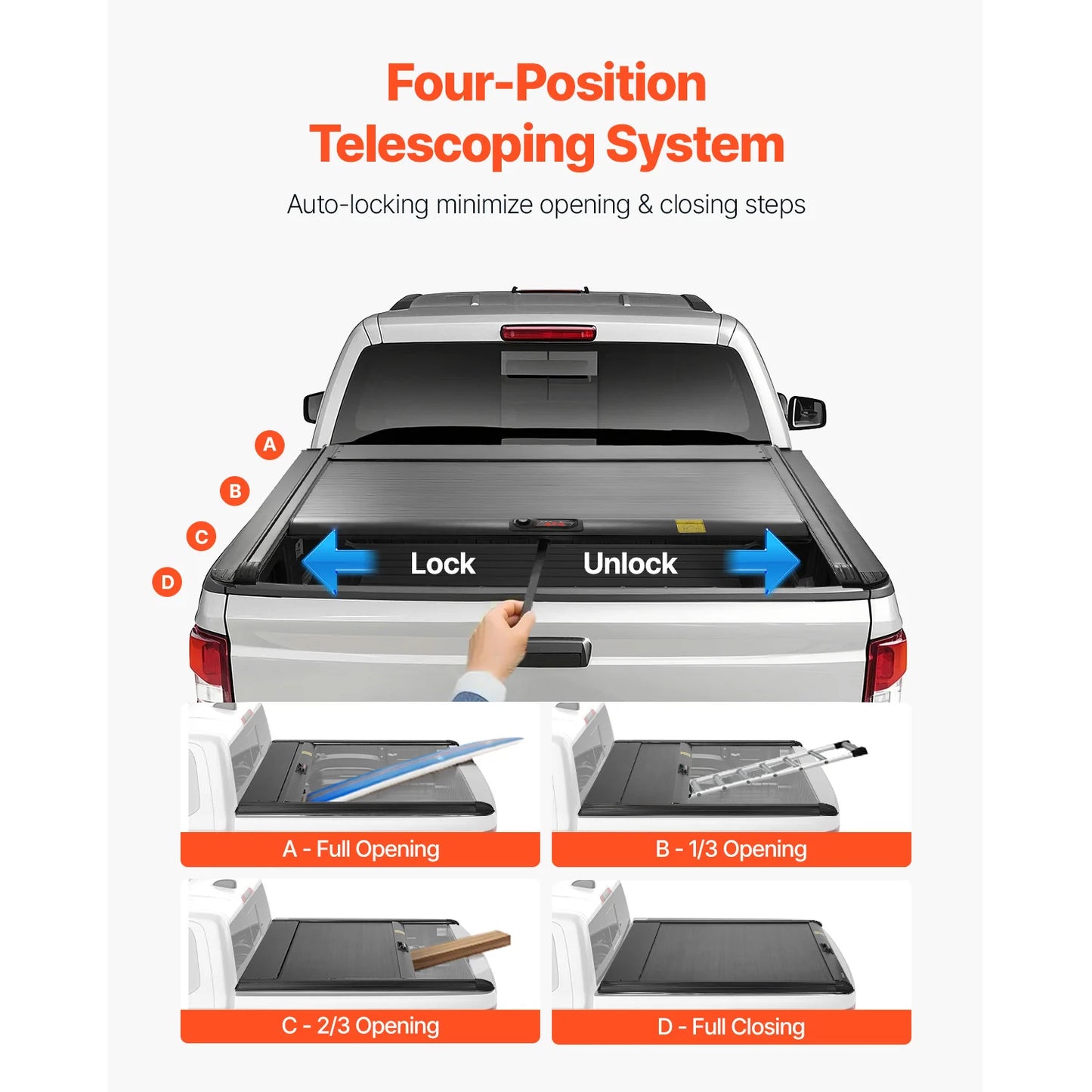Retractable Tonneau Cover for Ford F150 Crew Cab Aluminum
