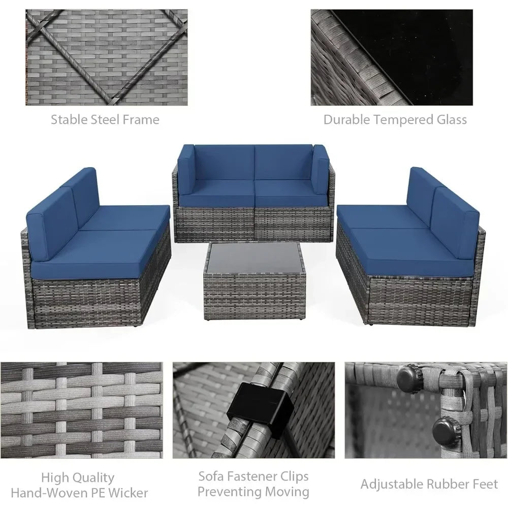 Outdoor PE Rattan Wicker Sectional Patio Furniture Set With Cushions