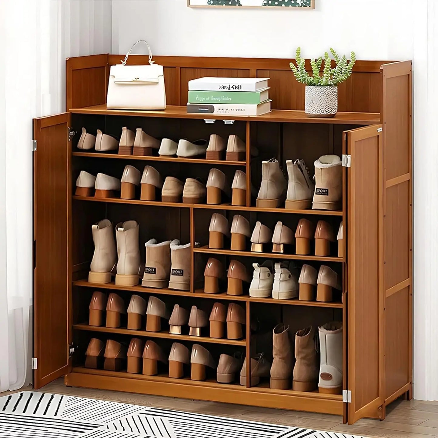 Freesta 8 Tier Bamboo Shoe Cabinet For Entryway Storage