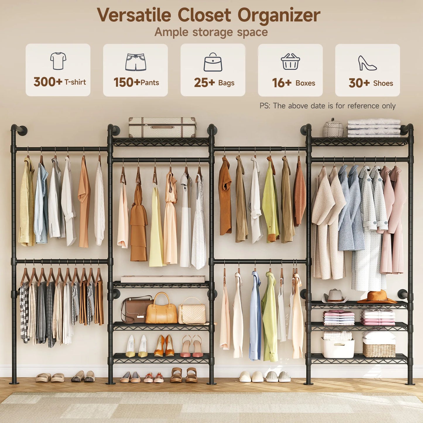L4 Wall Mounted Industrial Pipe Clothes Rack Closet Organizer System