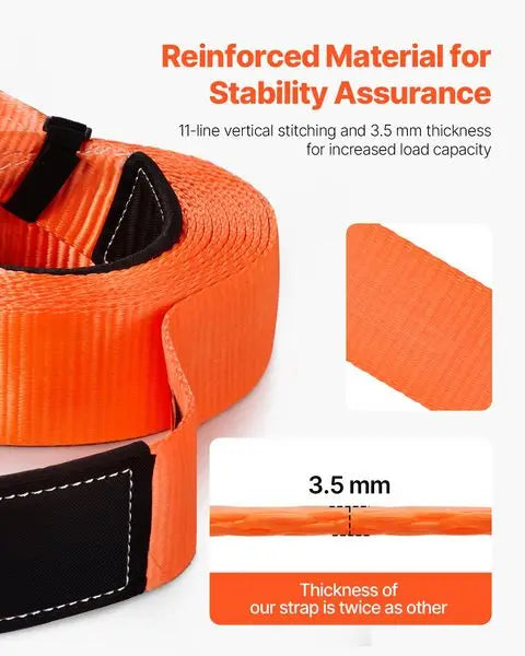 VEVOR Car Tow Cable Towing Strap Rope 36000 lbs 30ft 3-inch Emergency Heavy Duty