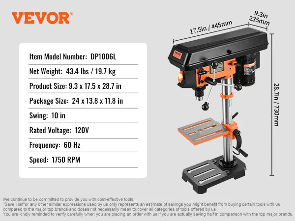 SucceBuy Tabletop Drill Press 3.2 Amp 120V 5 Speed