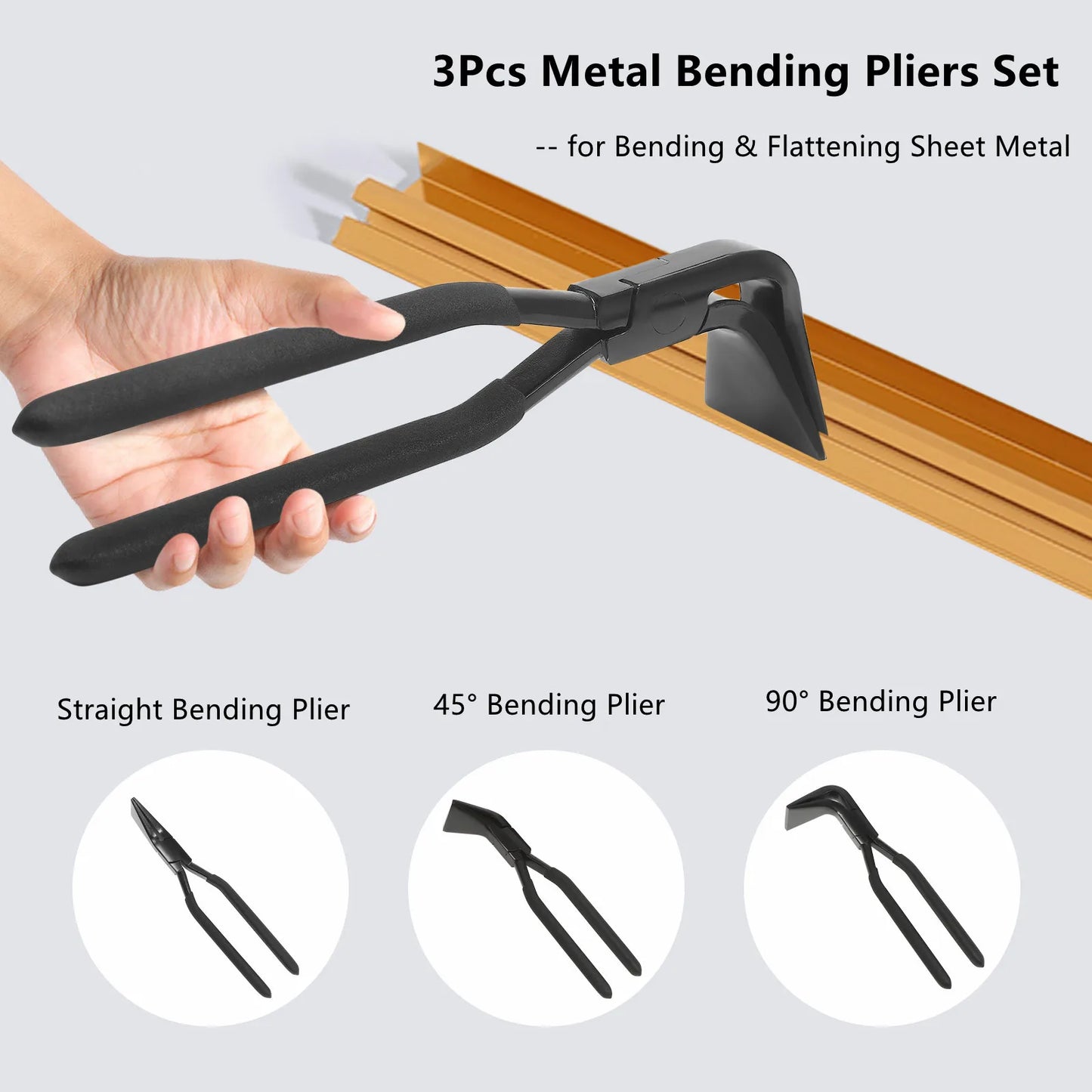 CNCESTDIY Three Piece Metal Bending Pliers With Straight 45 90 Degree Seamers