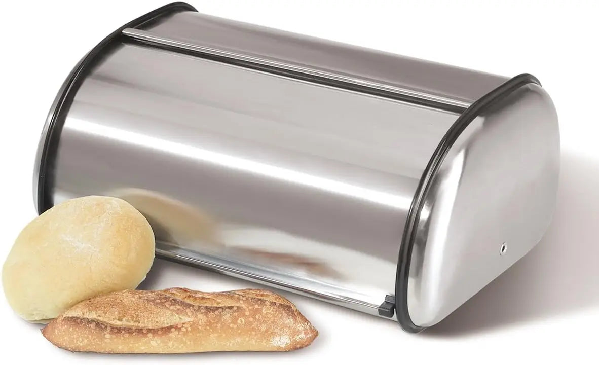 Stainless Steel Roll-Top Bread Box – Sleek Countertop Storage with Secure Lid | Spacious Interior Holds Multiple Loaves, Bagels