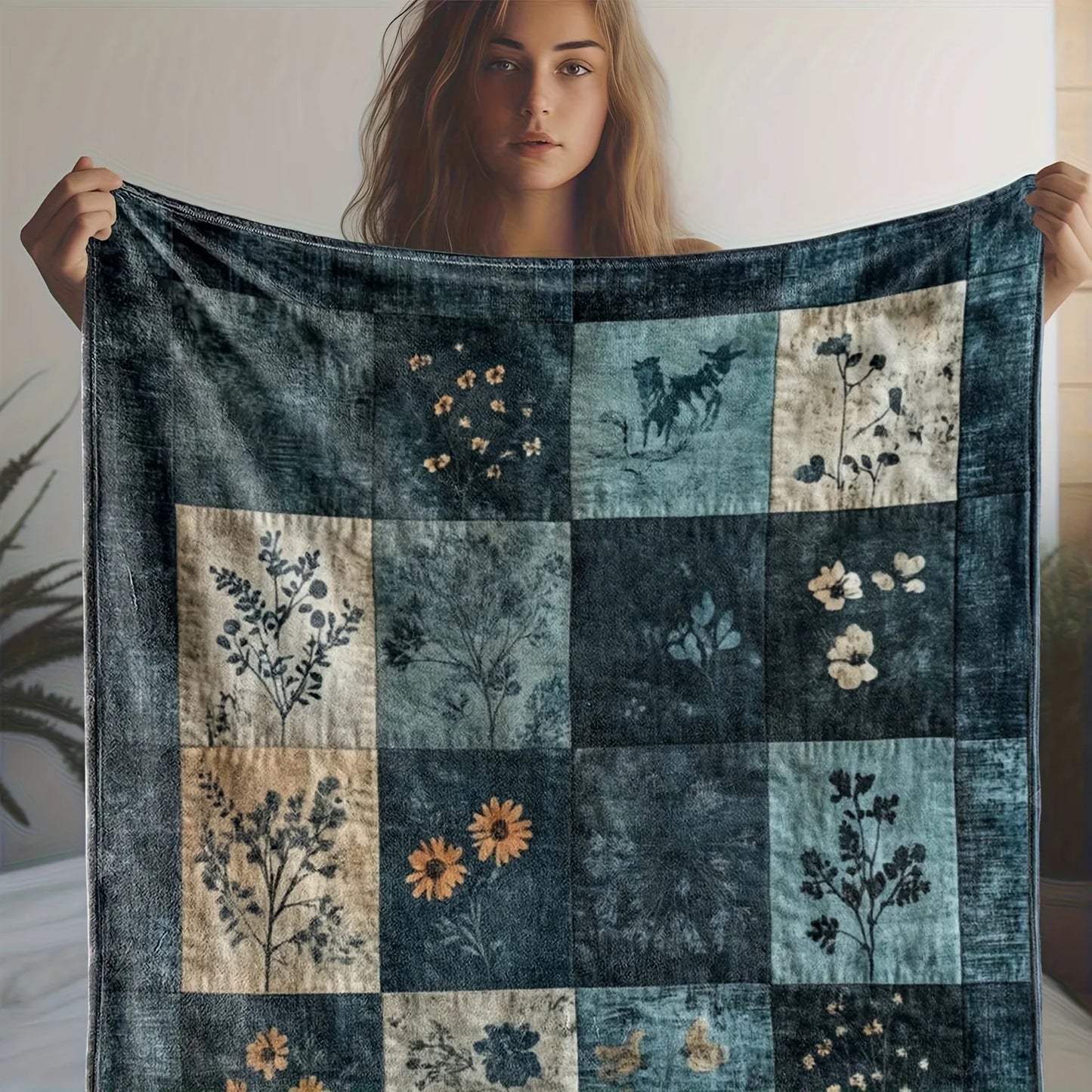 Patchwork Plaid Flannel Blanket All Seasons for Sofa Bed