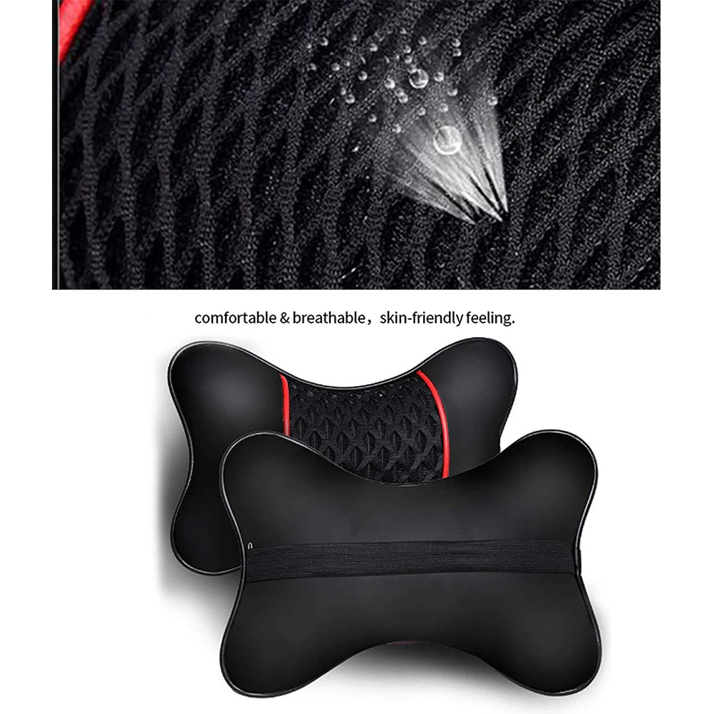 NONEF PU Leather Car Headrest Cushions 2 Pack Ergonomic Neck Support
