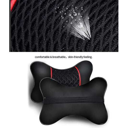 NONEF PU Leather Car Headrest Cushions 2 Pack Ergonomic Neck Support