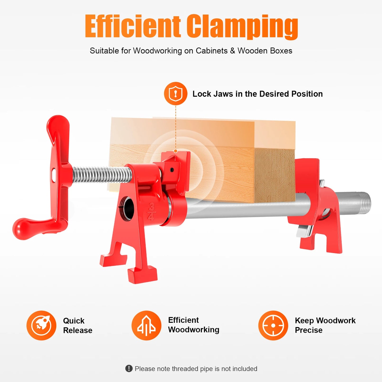 NONEDIY 4 Pack Wood Gluing Pipe Clamps Heavy Duty Pro