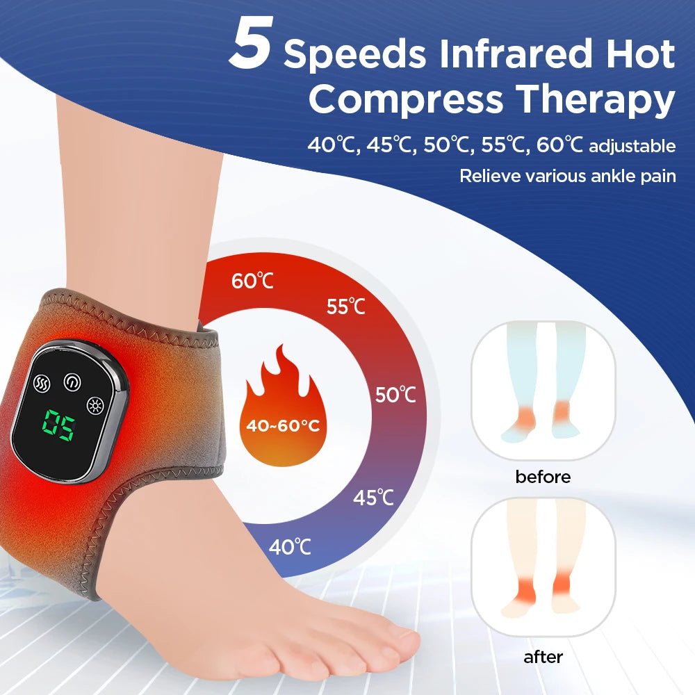 US UK Stock Rechargeable Electric Heating Ankle Brace Massager Hot Compress And Vibration Massage for Foot Muscle Relaxation