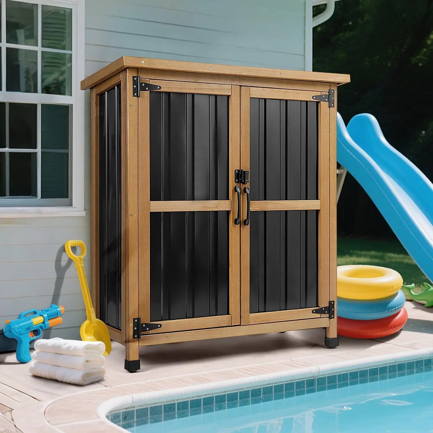 PetsCosset Outdoor Storage Shed Garden Storage Cabinet With Waterproof Roof