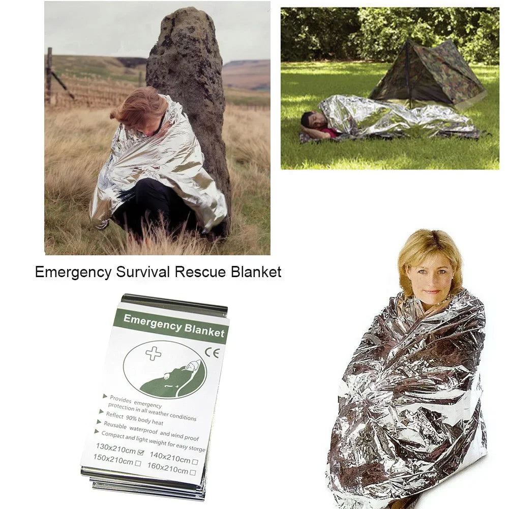 Emergency Blanket Outdoor Survival First Aid Kit Windproof Thermal Rescue