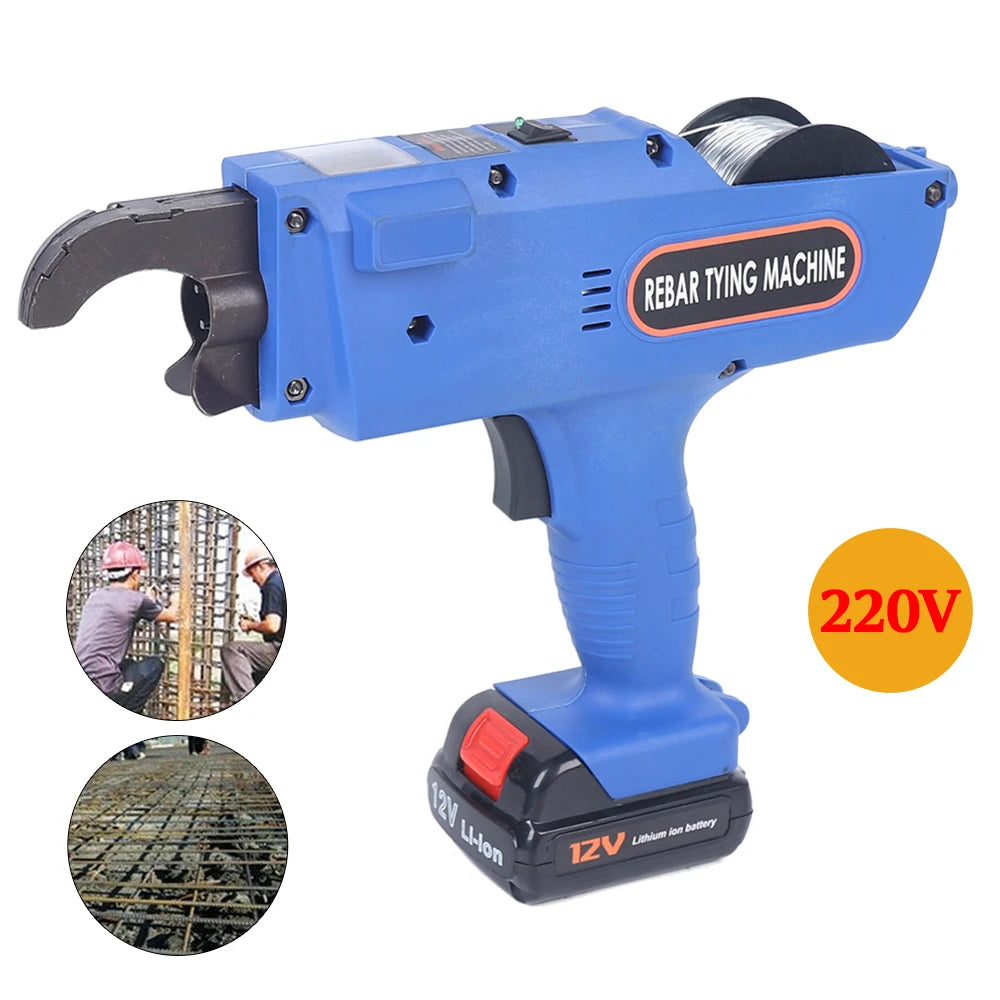 8mm-34mm Tier Tying Machine  w/Pliers + 2 x Batteries Automatic Rebar Tier Tying Machine Electric Reinforcing Rebar Tier Gun