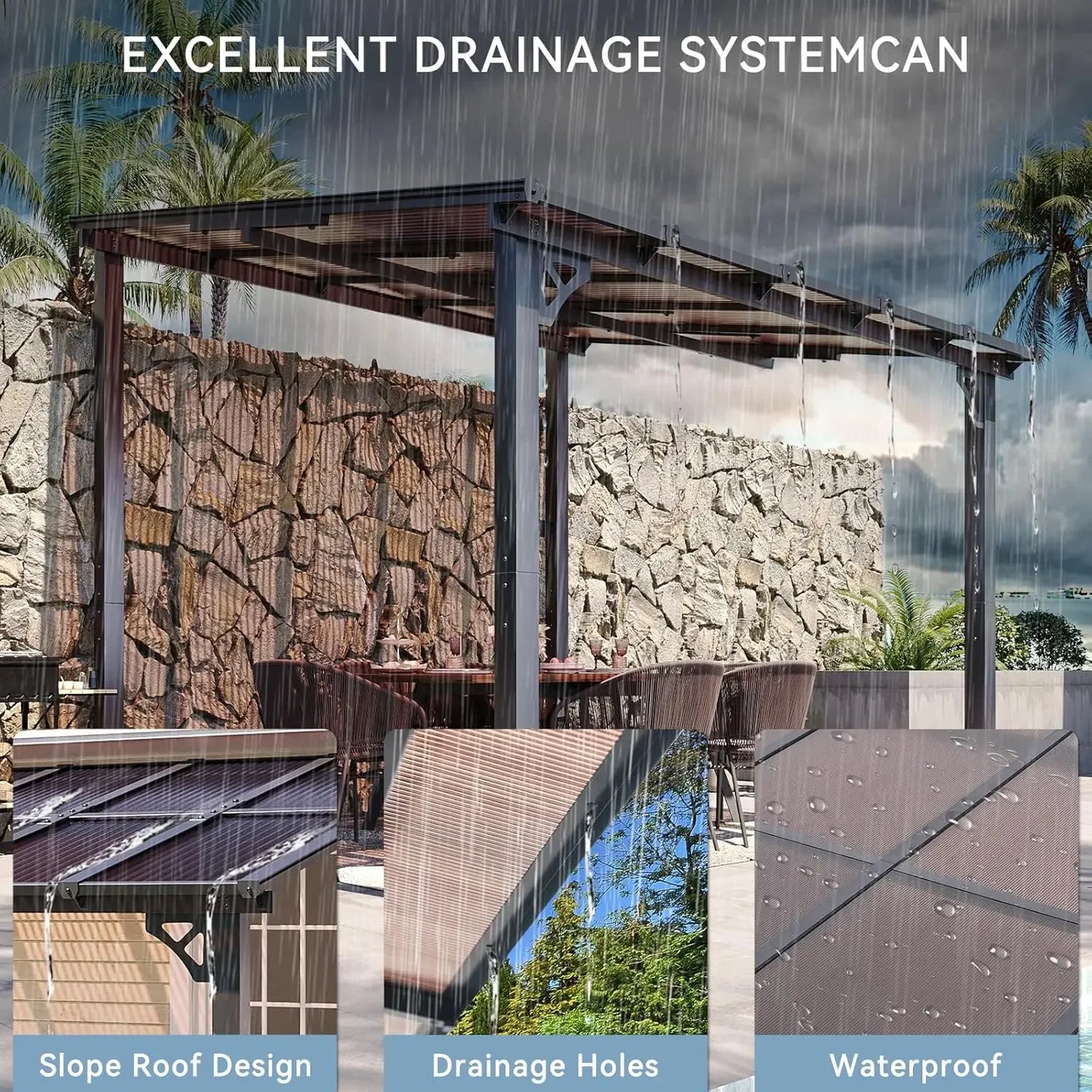 Aoxun Gazebo for Patio Pergola with Sloped Roof and Awnings