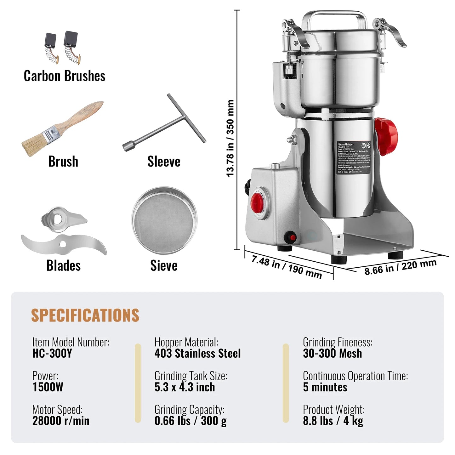 VEVOR Electric Grain Mill Grinder for Dry Herbs and Spices