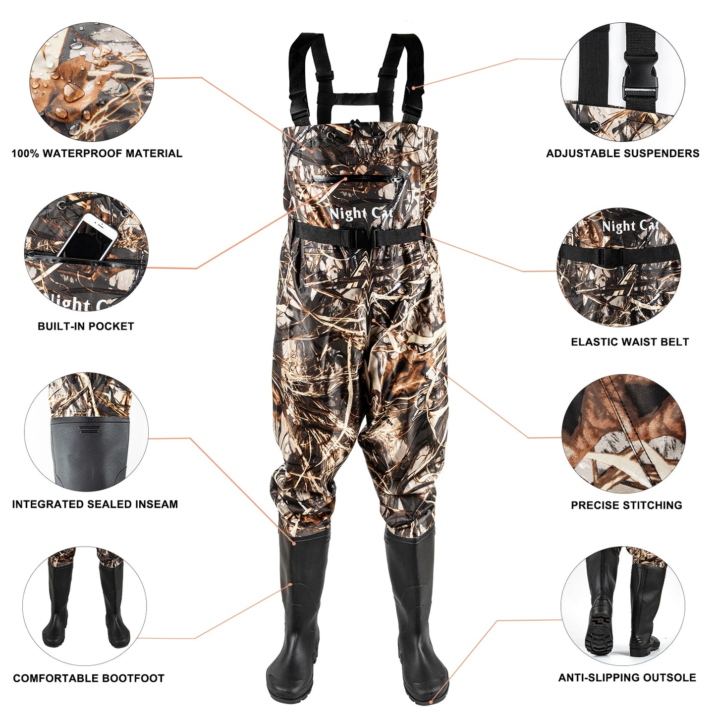 Nylon PVC Chest Waders With Boots For Fishing Waterproof Unisex