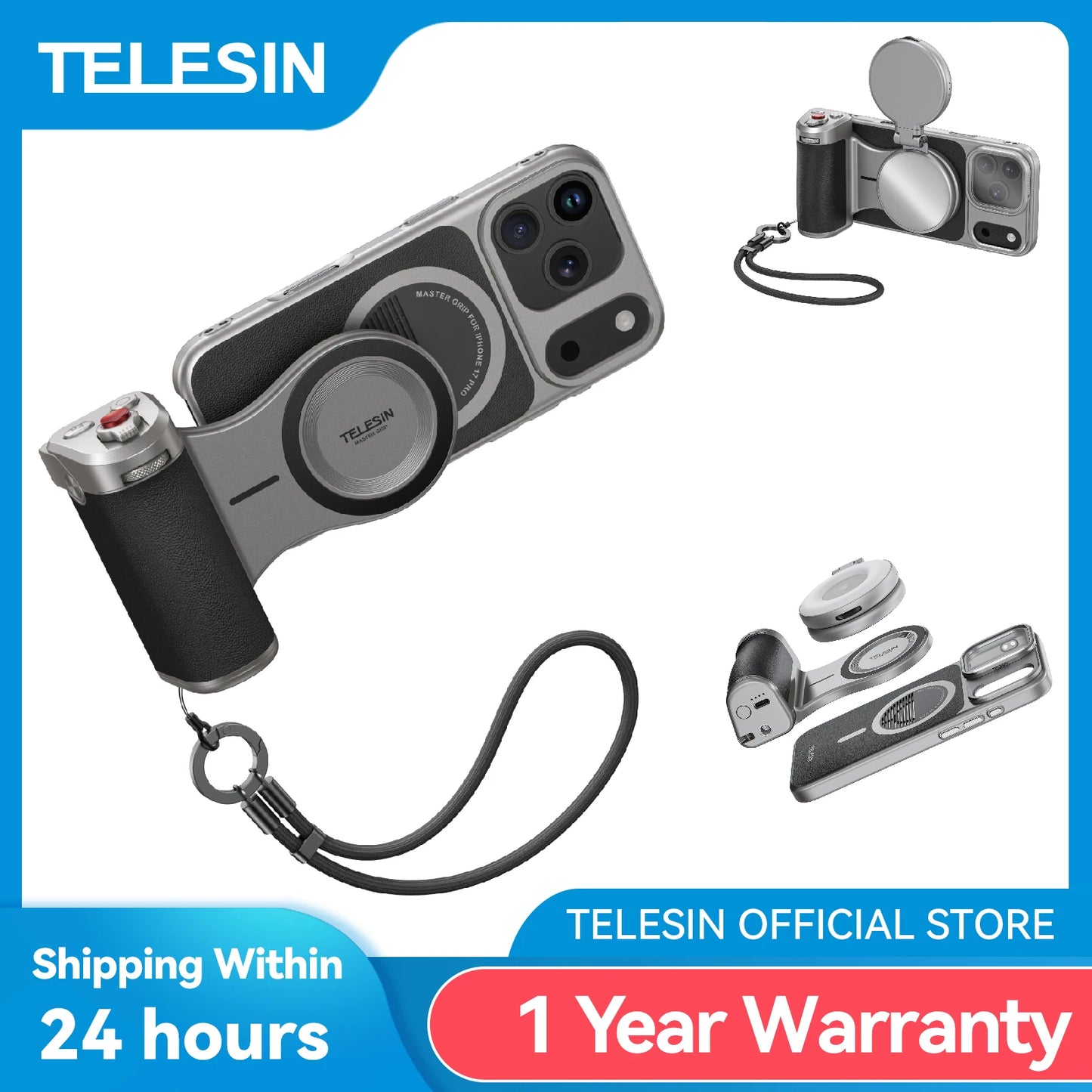 TELESIN Master Grip For iPhone Pro Max Magnetic 3200mAh Battery