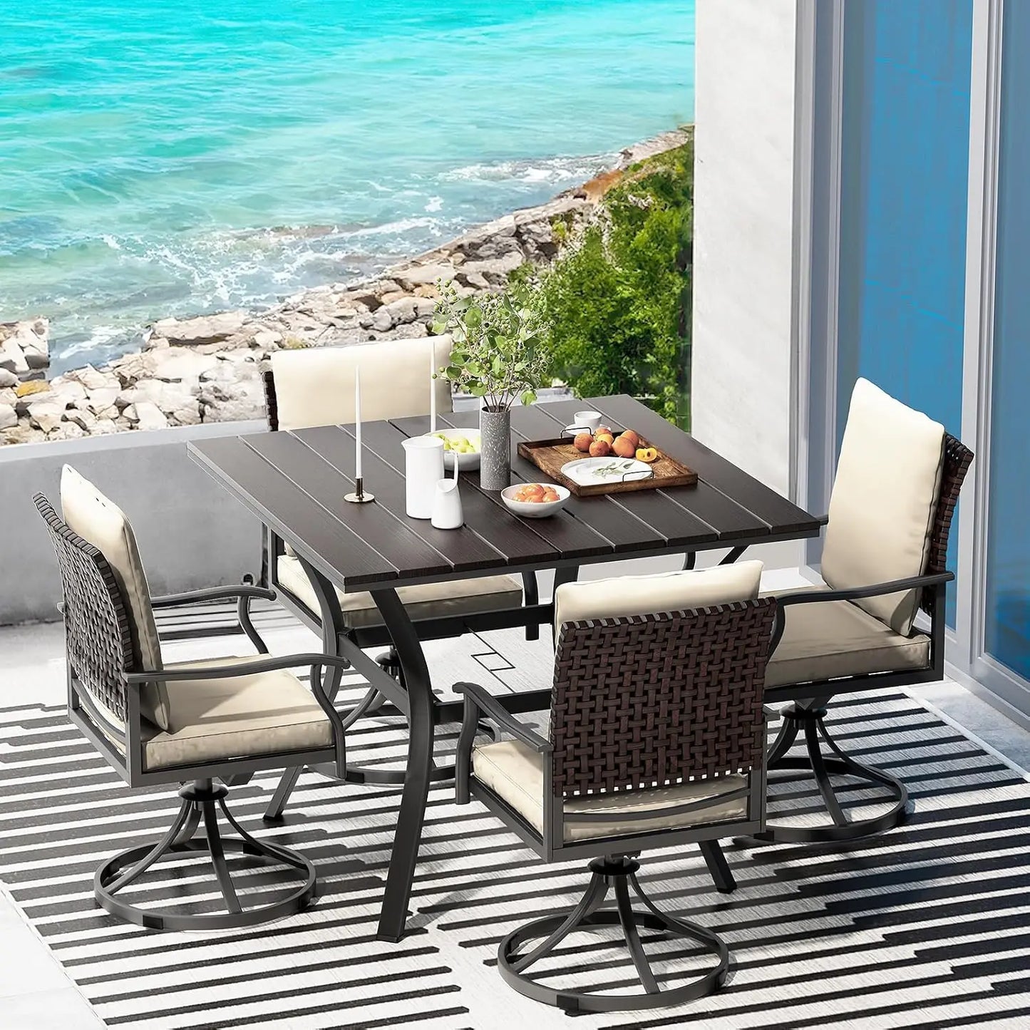 Outdoor Patio Dining Set Swivel Chairs Round Table