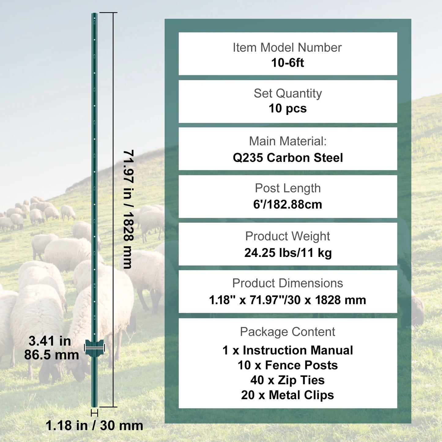 SucceBuy Heavy Duty Metal Fence Post T-Post For Garden Yard Fence