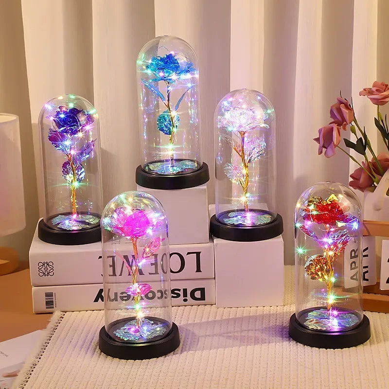 NONECN LED Artificial Glass Flower Eternal Rose Gift For Women