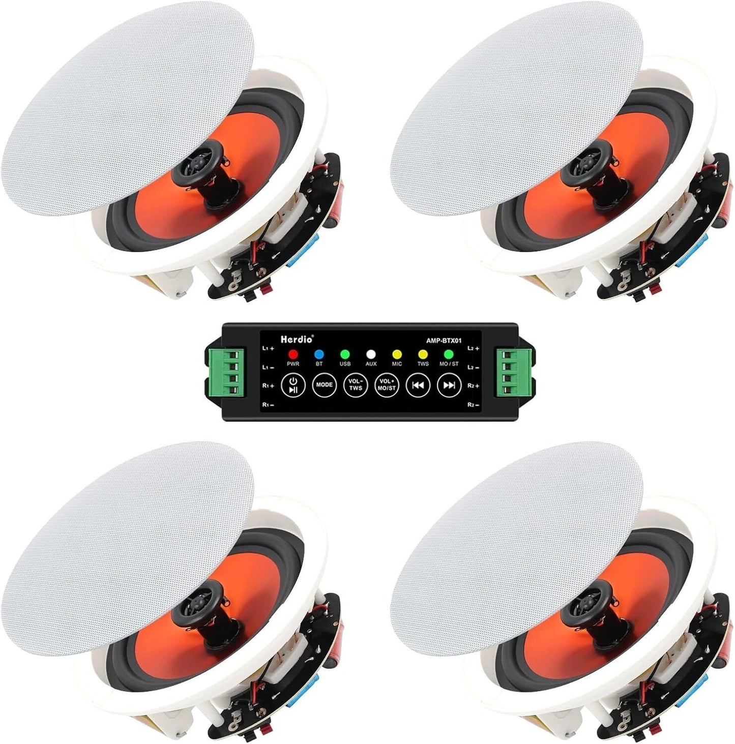 Herdio 4 Pack Bluetooth In Ceiling Speakers With Wall Amplifier