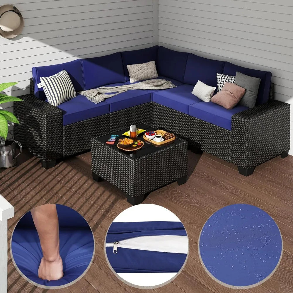 Outdoor 6 Piece Patio Furniture Set Sectional Wicker Waterproof