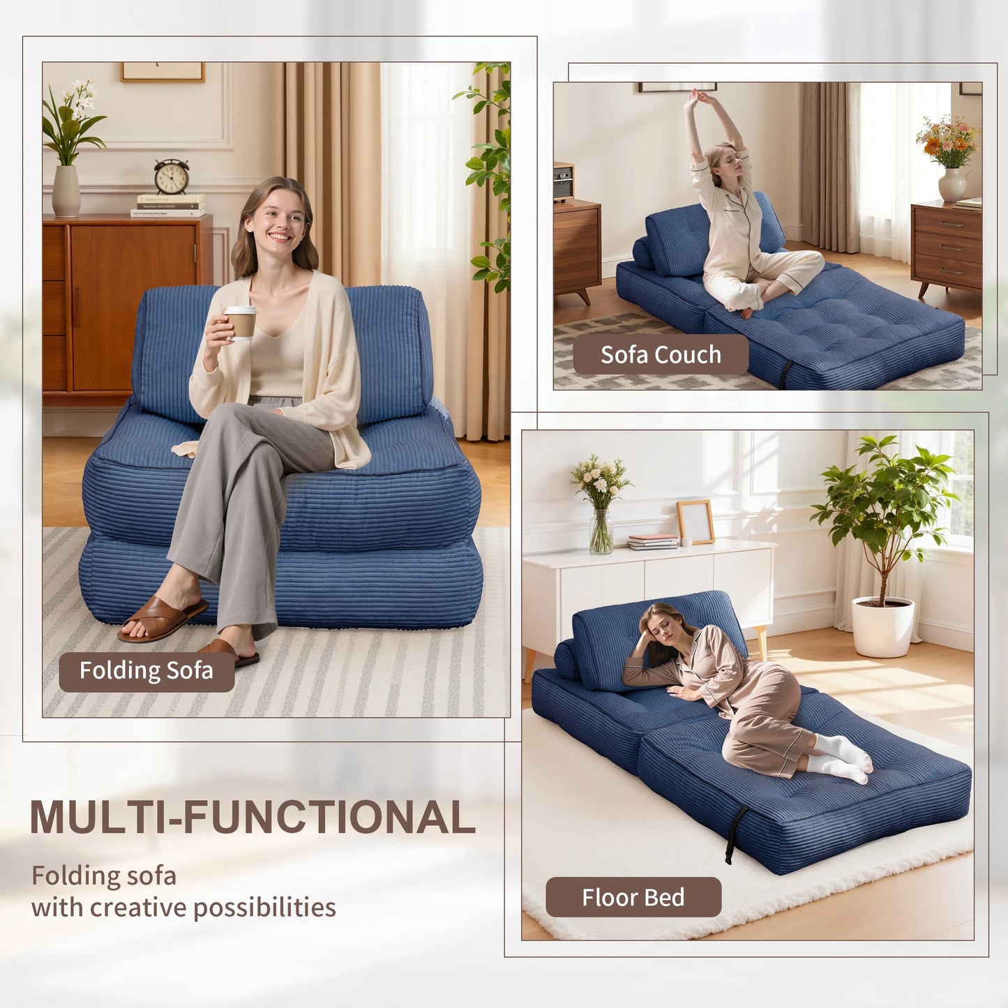 KORSER Convertible Floor Couch for Adult with Pillow Folding Sofa Bed  Comfort Floor Sofa Portable Sleeper Chair for Living Room