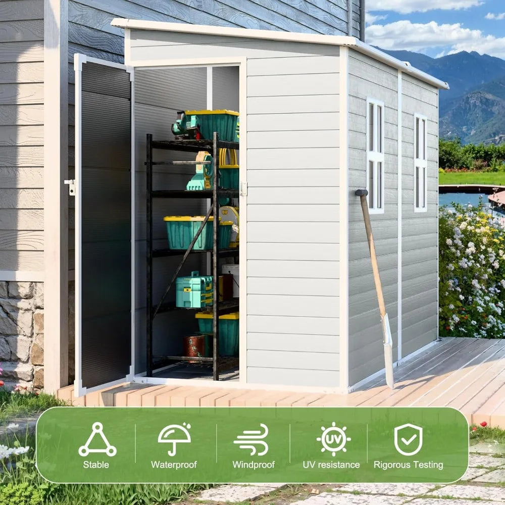 Resin Outdoor Storage Shed Waterproof With Floor Lockable Door Two Windows