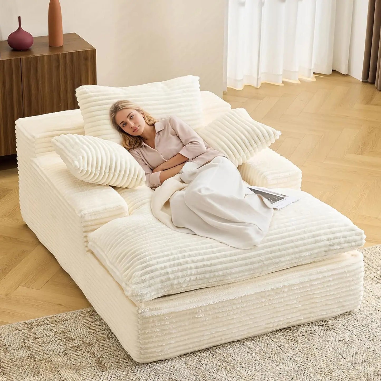 Corduroy Chaise Lounge Sofa Bed Modern Living Room Chair