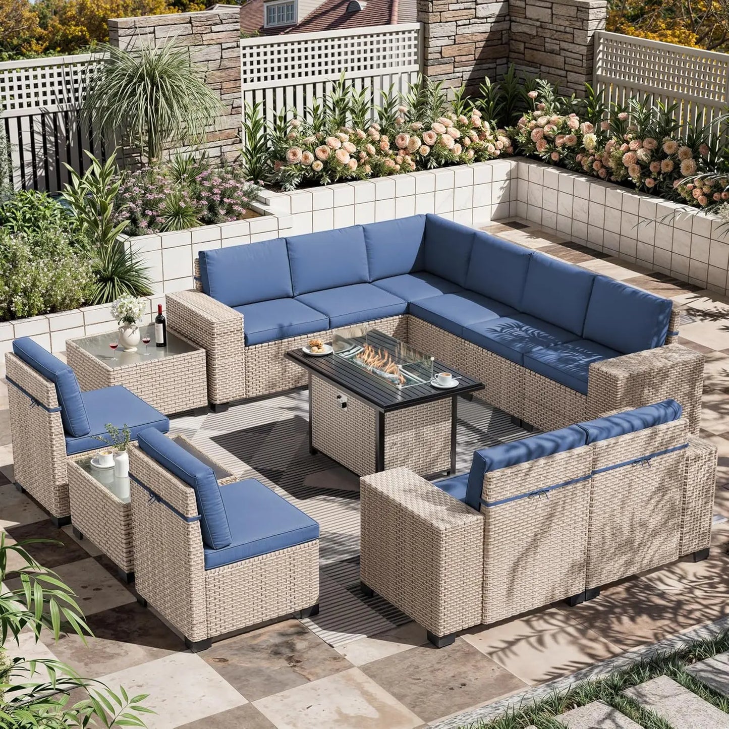 Outdoor Rattan Patio Sectional Furniture Set 13 Pieces