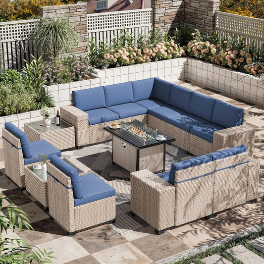 Outdoor Rattan Patio Sectional Furniture Set 13 Pieces