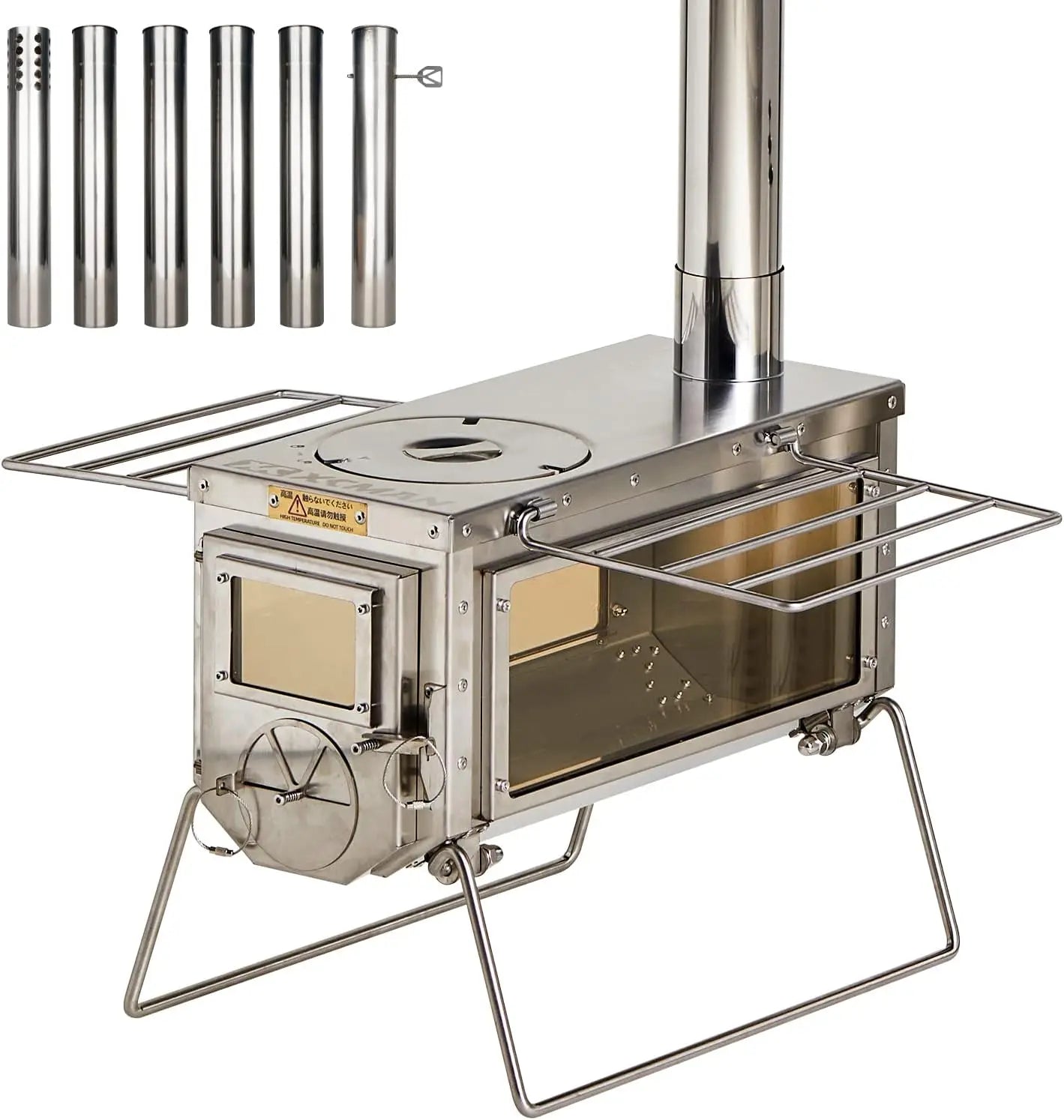 Portable Camping Tent Wood Stove With 6 Section Chimney Pipes