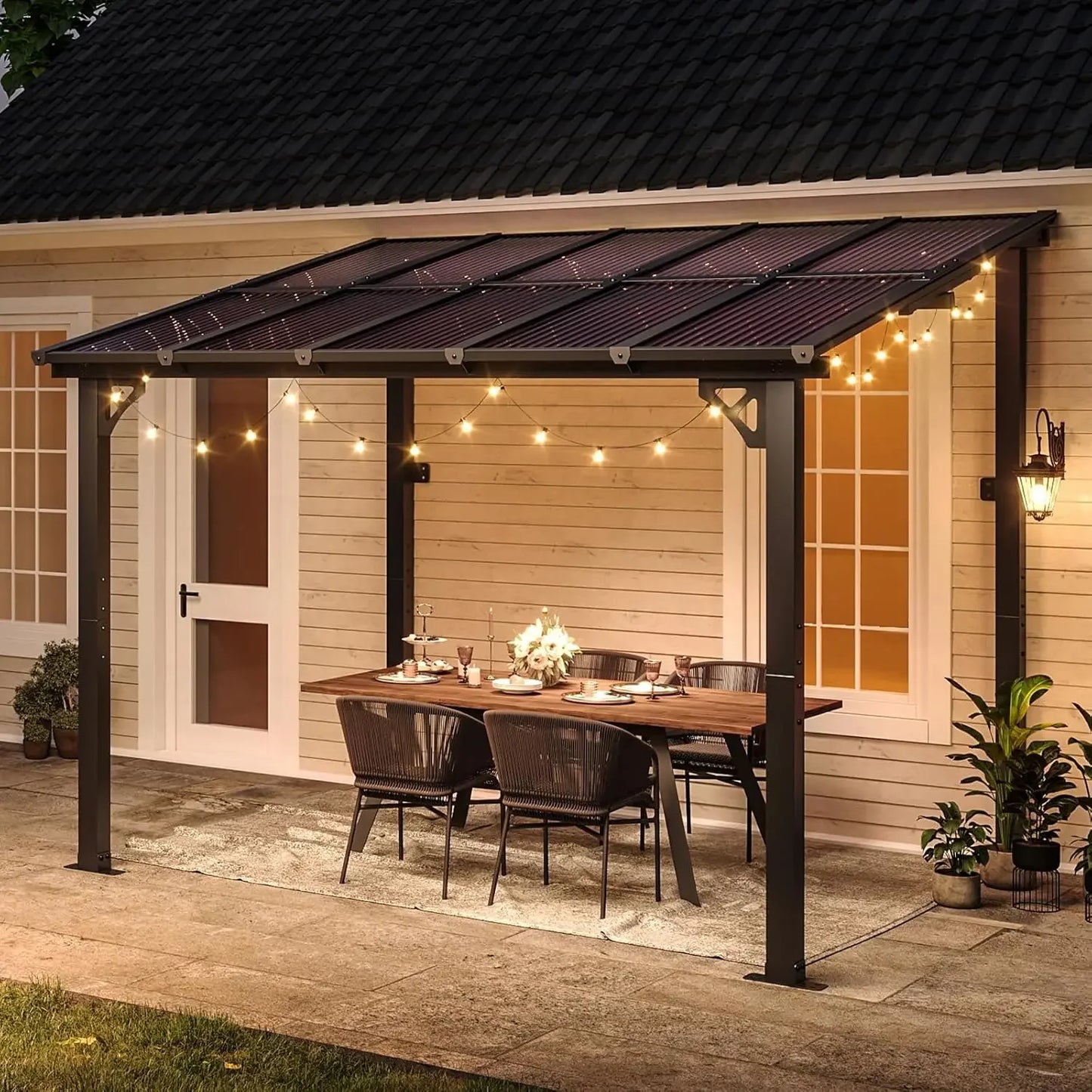 Aoxun Gazebo for Patio Pergola with Sloped Roof and Awnings
