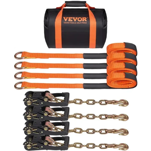 VEVOR Car Tie Down with Chain Anchors, Lasso Style 2'×120' Tire Straps, 5865 LBS Working Load, 11023 LBS Breaking Strength, with