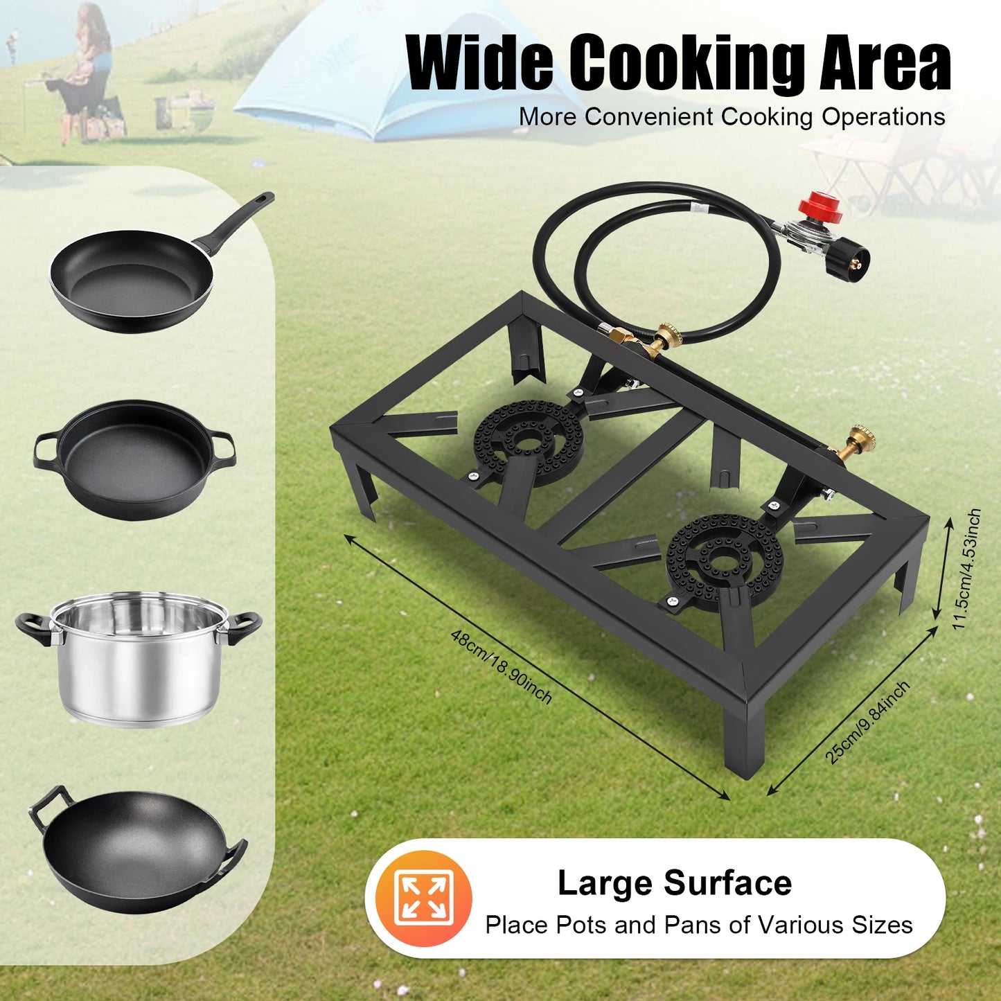 Portable Double Burner Gas Stove With Adjustable Regulator Hose