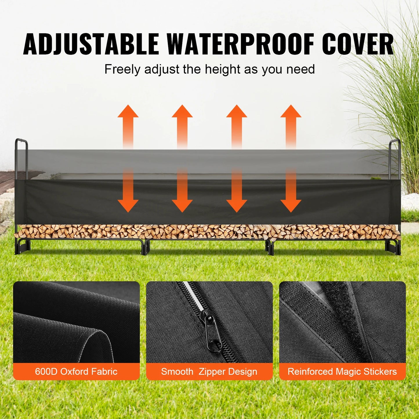 SucceBuy Outdoor Firewood Rack With 600D Oxford Waterproof Cover