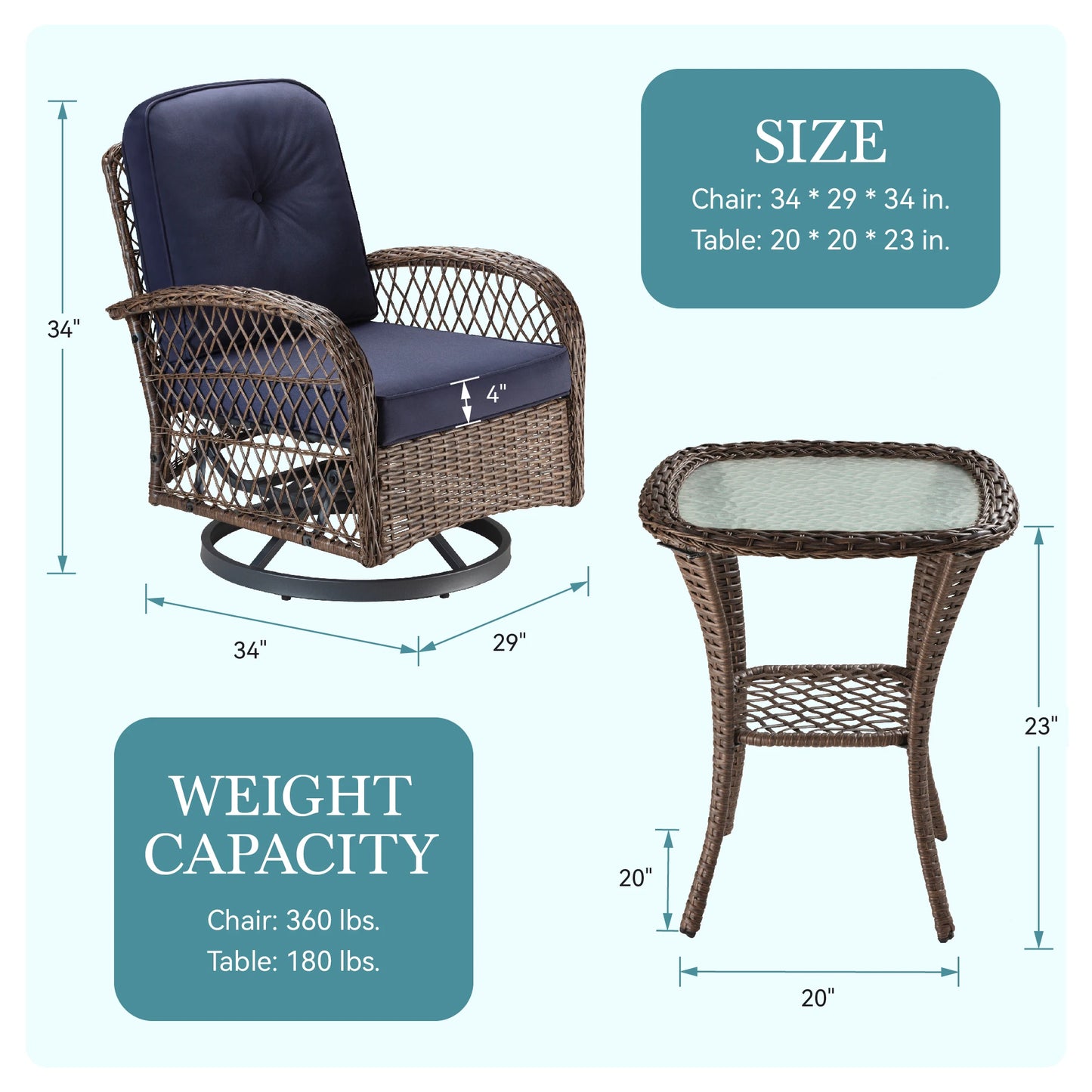 HOOMIC 3 Piece Outdoor Patio Bistro Set Cushioned Chairs