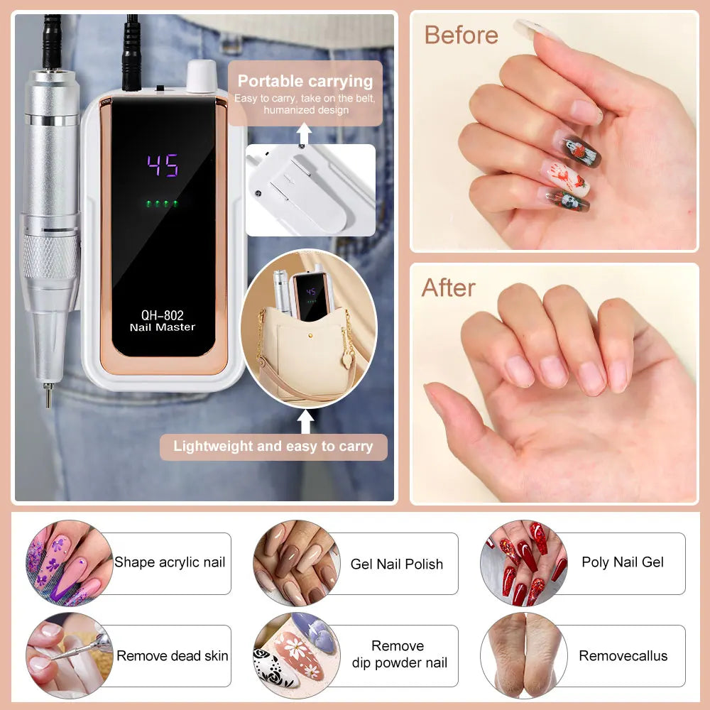 Rechargeable Portable Electric Nail Drill Kit For Polishing And Removing