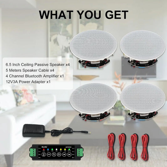 Herdio 4 Pack Bluetooth In Ceiling Speakers With Wall Amplifier