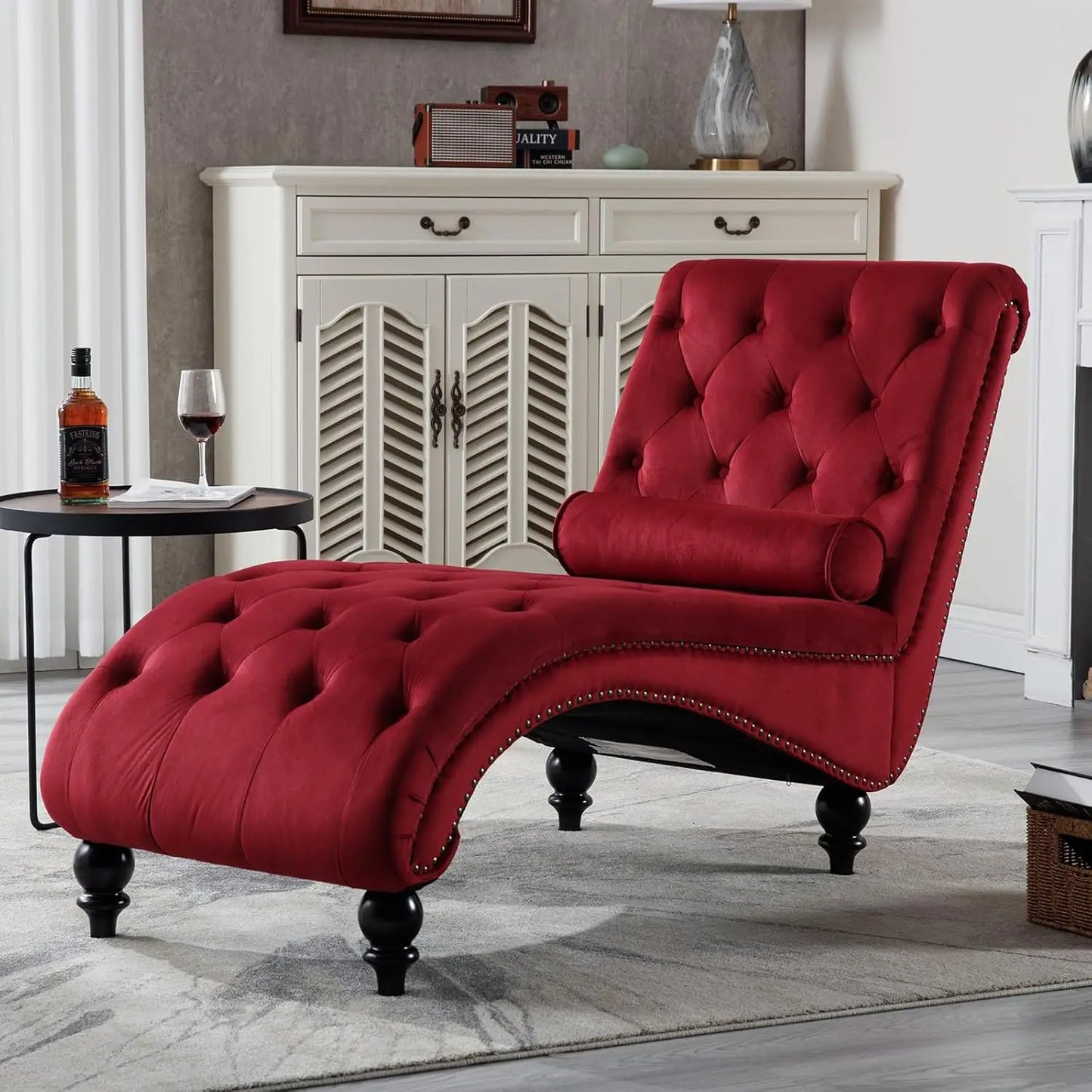 Armless Velvet Chaise Lounge Chair With Pillow Button Tufted